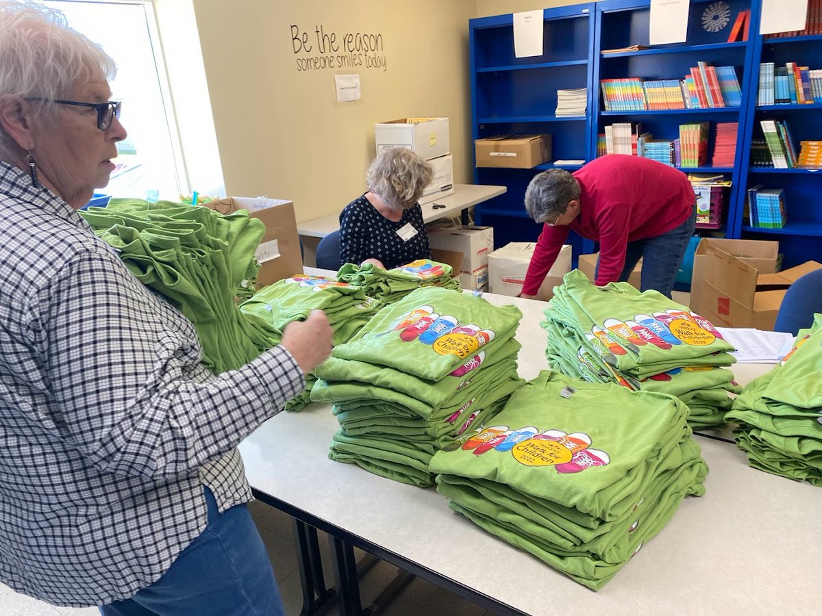 Next Door volunteers getting the 2022 Walk for Children T-shirts ready.  Not too late to register for one of our most important fundraisers. p2p.onecause.com/2022walkforchi…