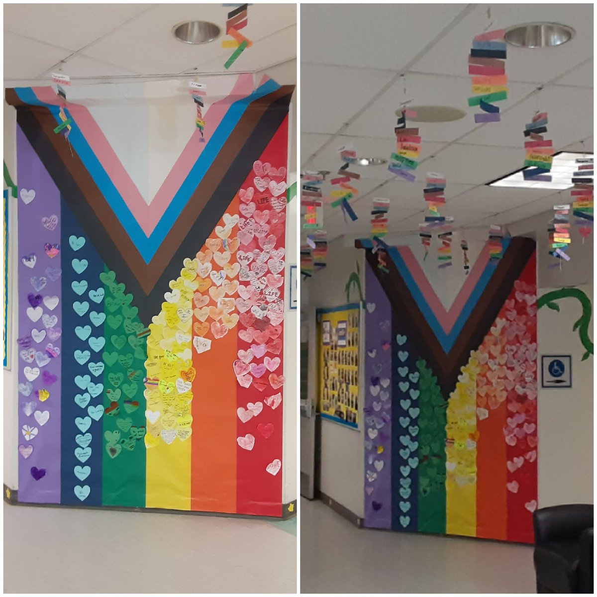 MarieVelo's tweet photo. Today we celebrate #IDAHOBIT2022 in @maywoodSD41 style- a school community art project built on our commitments of support and allyship. https://t.co/frAl2mEKpq