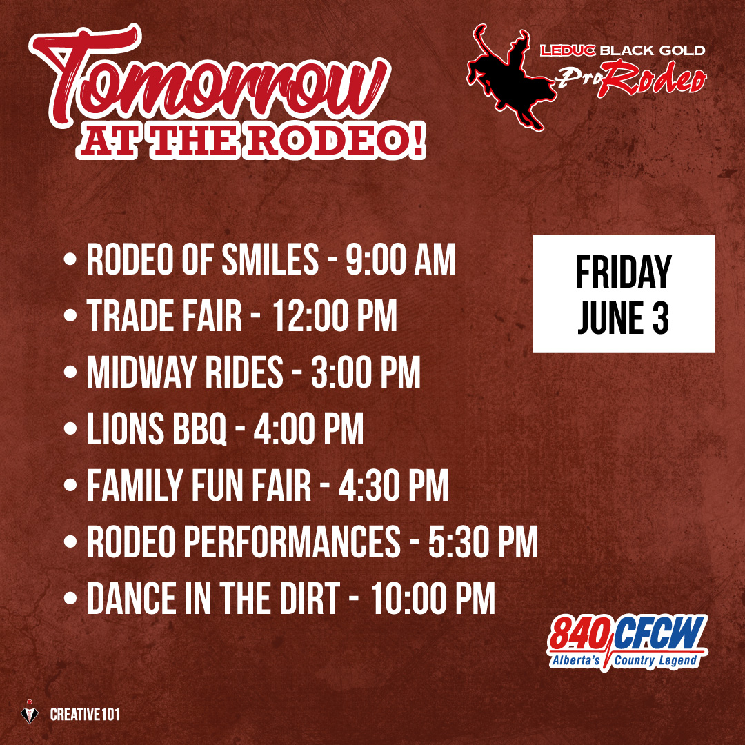 BlackGoldRodeo's tweet photo. Tomorrow is the Lions BBQ! πBesides all the rodeo action, trade fair and midway, we also have the Family Fun Fair to check out! After the Rodeo, why not show your moves at the Dance in the Dirt? It'll be a great day! ππ€
#LeducBlackGoldRodeo #LeducRodeo #LeducEvents https://t.co/mjGvMgu8tK