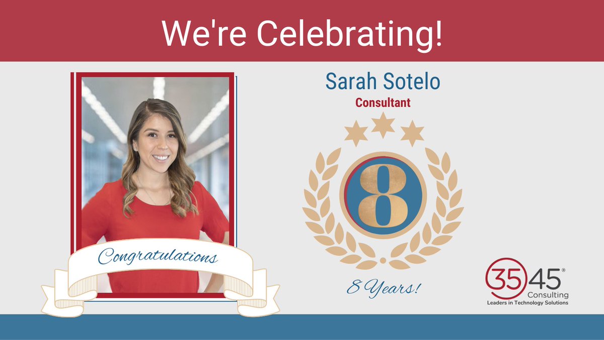3545_Consulting's tweet photo. We would like to give a very special shout out to @SarahR_3545 who is celebrating 8 years with us! To say we are lucky to have her, would be an understatement. She is a terrific project manager, one our star trainers for @netdocuments, and a favorite among clients! # https://t.co/3wRN2p5qMA
