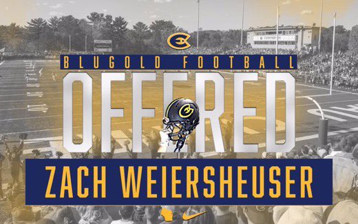 After an amazing conversation with <a href="/CoachBeschorner/">Wesley Beschorner</a> I would like to announce that I have received my first offer from <a href="/UWECFootball/">Blugold Football</a>! I’d also like to thank <a href="/CoachMcHugh62/">Mike McHugh</a> for a great junior day visit!