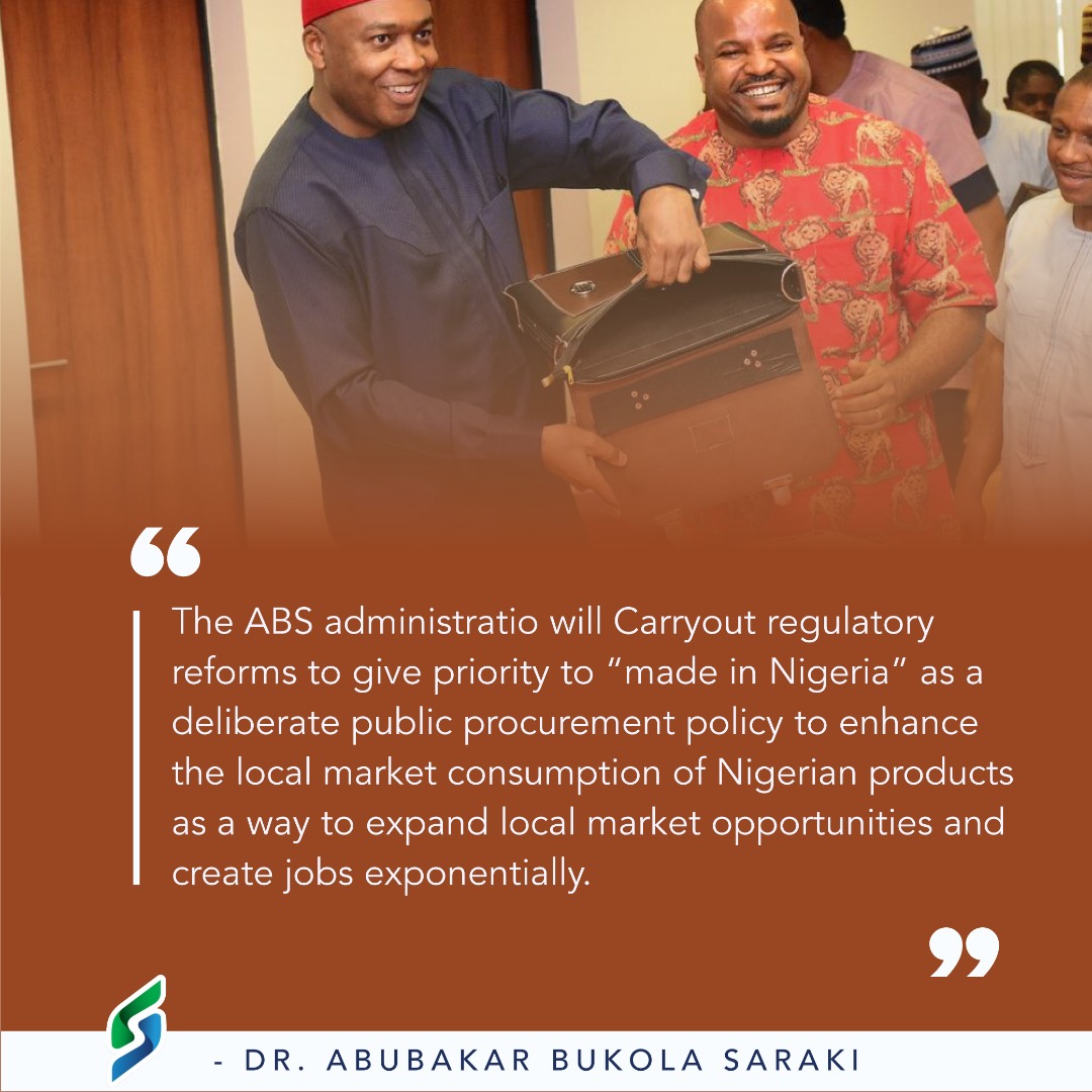 imoto_prosper's tweet image. My administration will promote and encourage Nigerian Made goods across the Globe. Sen.Dr Bukola Saraki.

#FixNigeria
#Realsolution
#ABS2023.