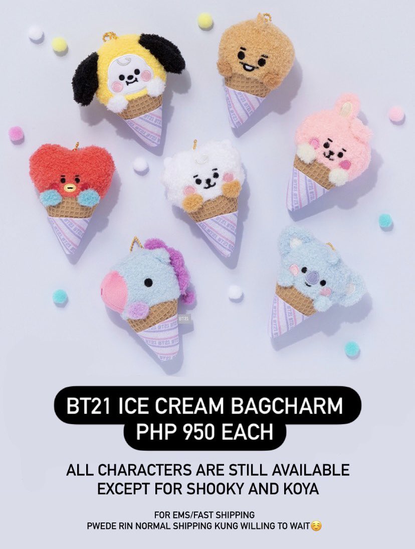 Oshare PH on Twitter: "BT21 ICE CREAM BAGCHARM - PHP 950 💜 ✓For EMS/Fast  shipping ✓Pwede rin normal shipping kung willing to wait for Batch 7  opening hehe #bt21 #pasabuyph #japanpasabuyph #preorderph #