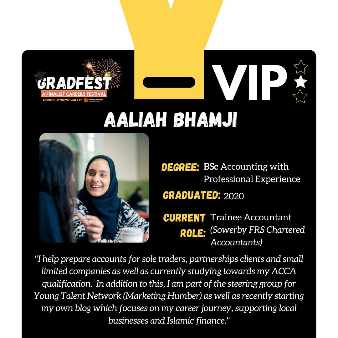 HullUniCareers's tweet photo. Meet the Grads - Your GradFest 2022 Alumni Panel

👉Peter English, MSc Advertising &amp; Marketing, Digital Marketing Executive (Eon Visual Media)

👉Aaliah Bhamji, BSc Accounting with Professional Experience, Trainee Accountant (Sowerby FRS Chartered Accountants)

3/4 https://t.co/dkfUvqCqiY