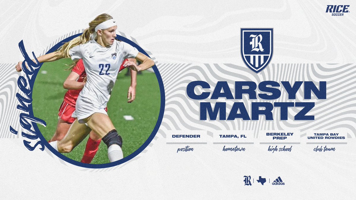 RiceSoccer's tweet photo. Official ✍️

Our next signee is from Tampa, Fla. Welcome to South Main, Carsyn Martz‼️

#GoOwls👐 x #RFND https://t.co/tseyBVuK04