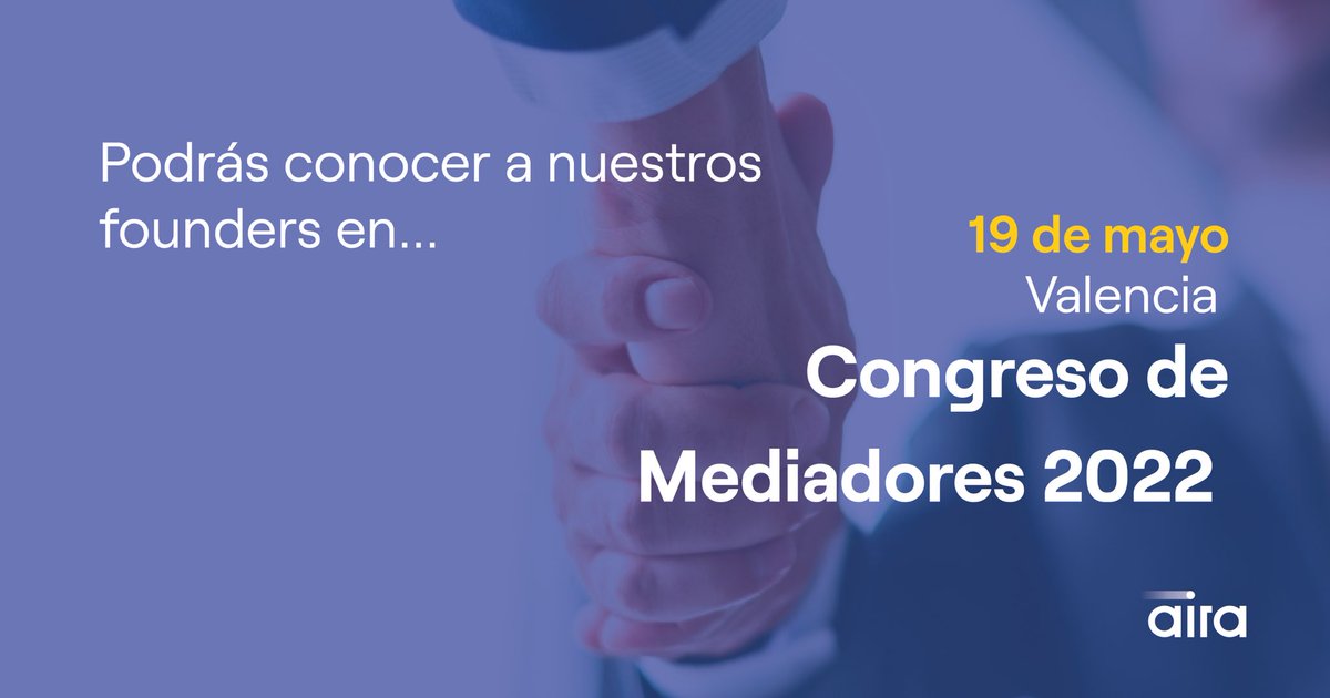 AiraSystem's tweet photo. Nuestros co-founders Javier Mato, Carlos Martín y Óscar de la pisa asistirán al Congreso de Mediadores 2022, durante el próximo día 19 mayo.

¿Te gustaría reunirte con uno de nuestros founders? ¡Ponte en contacto con nosotros!

📲: https://t.co/nainjORyU6 https://t.co/RGMCzqWIJt