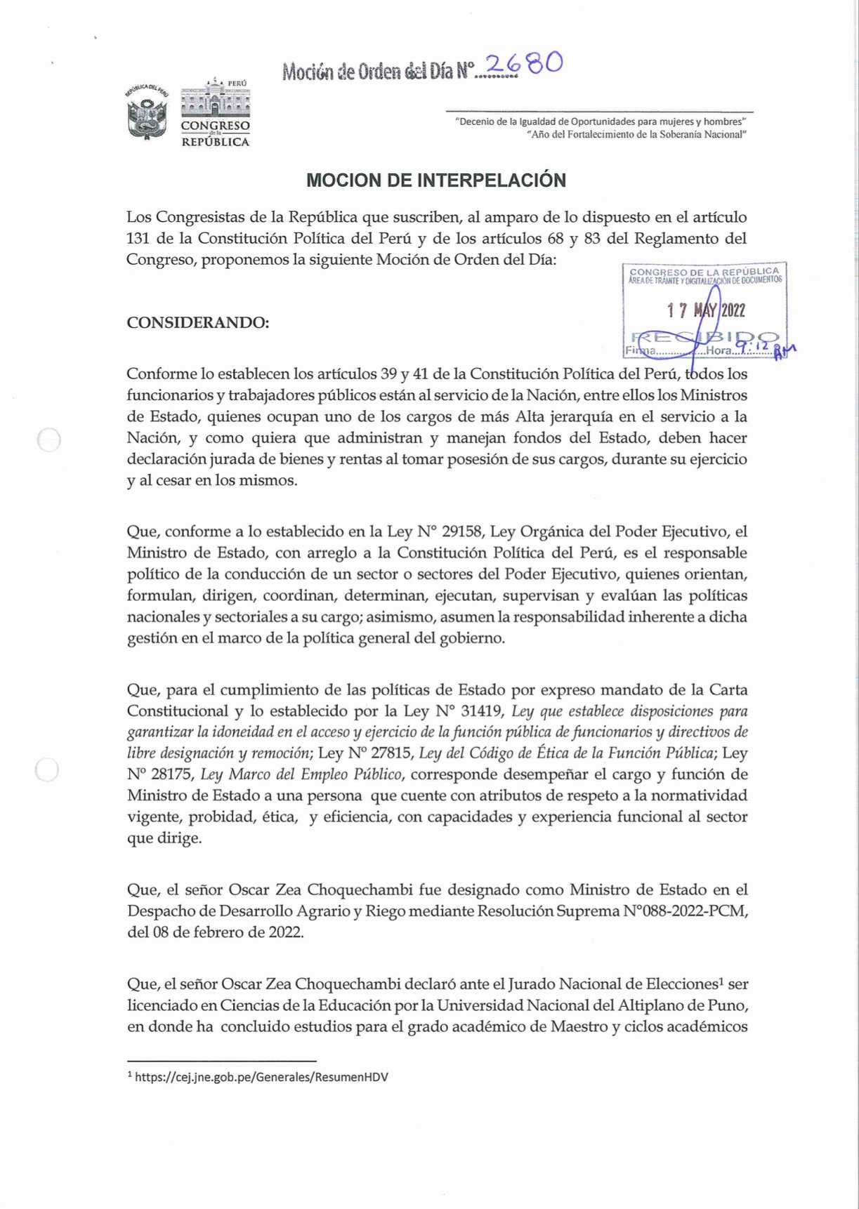 Presentan moción de interpelación contra ministro Óscar Zea - El Tiempo