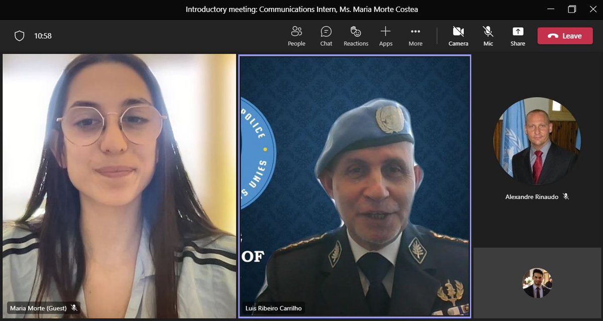 UNPOL's tweet photo. Together with his Special Assistant, @UNPOL Adviser @LuisCarrilhoPC welcomed our new Communication Intern, Ms. Maria Morte, from #Spain. With her extensive experience in communication, @97Morte will help spread the word about the important work of #UNPOL in @UNPeacekeeping. #A4P https://t.co/PXtoeOAPp2