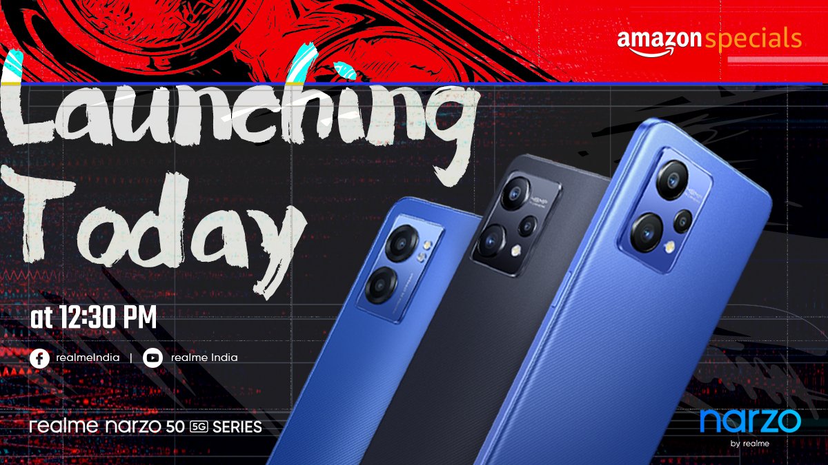 realmeIndia's tweet photo. The time has come for you all to enter the gamers paradise with the #realmenarzo50 5G Series and turn the #Mighty5GGameOn!

Livestream starts at 12:30 PM, today, on our official channels.

Head here: https://t.co/NHpEHAxL2T https://t.co/OXLny1qQzQ