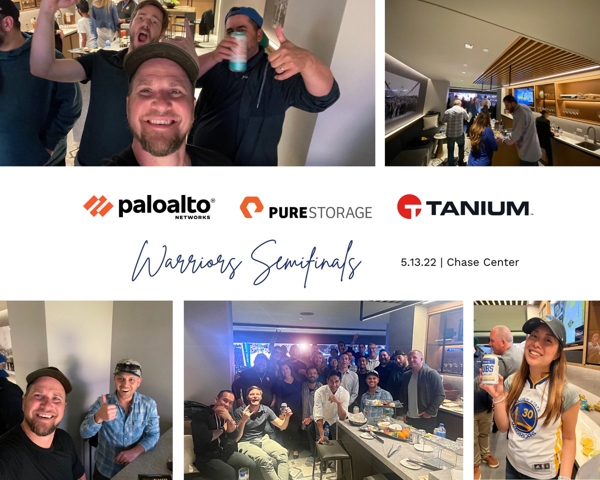 AccudataSystems's tweet image. It was an incredible night watching the Warriors clench Game 6 of the Semifinals! A huge thank you to our sponsors, Palo Alto Networks, Pure Storage, and Tanium, for a successful event that we hosted for our customers! #bettertogether #game6klay