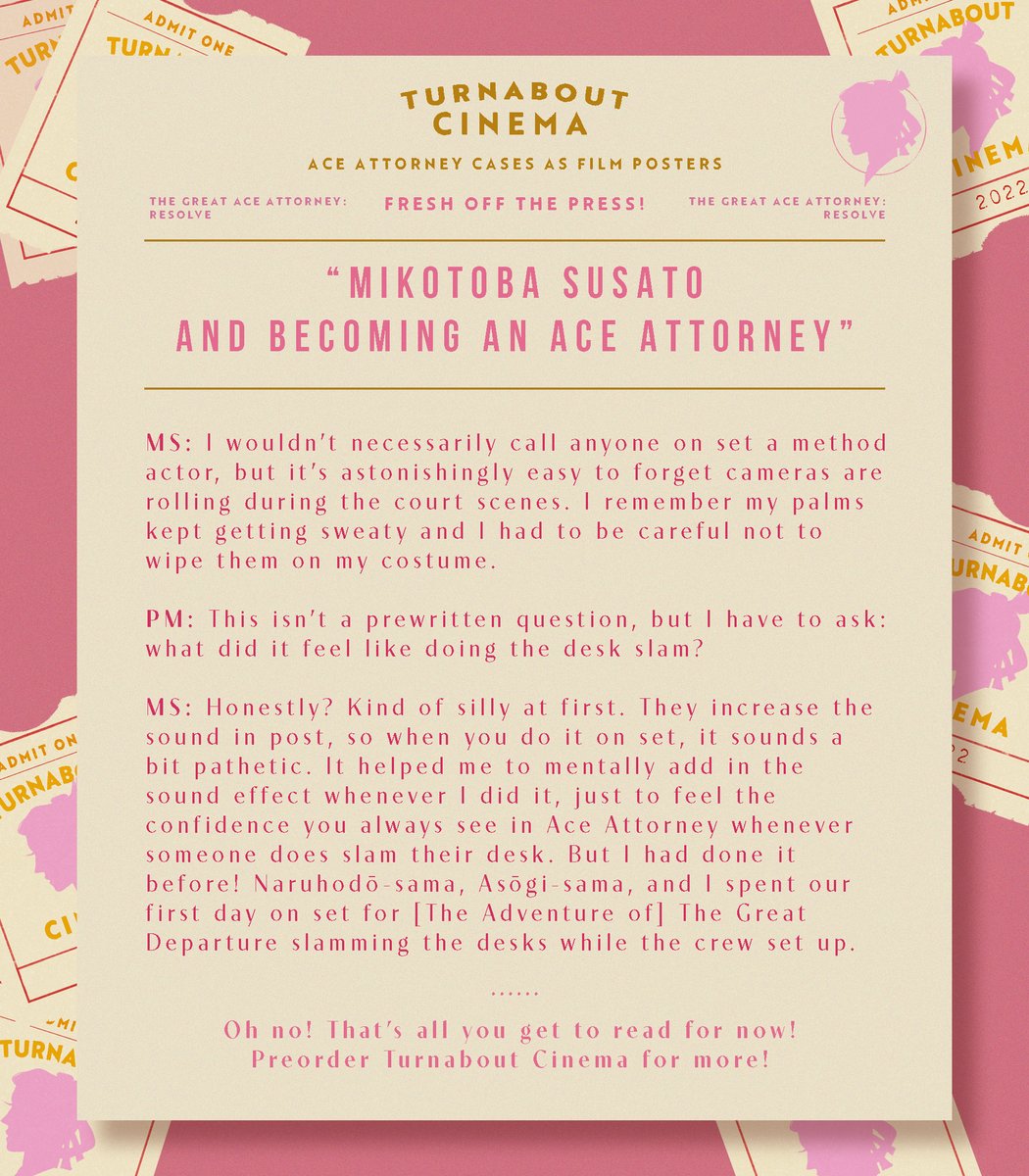 EXCLUSIVE INTERVIEW!! a preview of my piece for @TurnaboutCinema! honored to be a part of this project and to write about susato and her courtroom debut as a lawyer—make sure to snag a copy of this stunning project before preorders close!