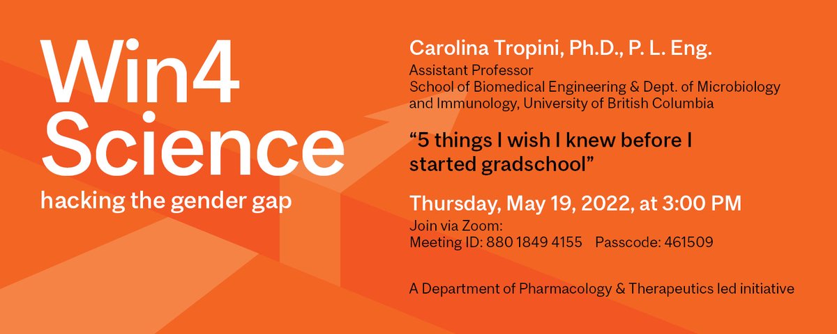 Win4Science's tweet photo. 📣TWO DAYS until we get to hear @CTropini talk about what she wished she knew before starting grad school as part of our🌸May #Win4Science Seminar🌸📚 Mark your calendars if you haven't already and see you there!
🗓️Thursday, May 19, 2022 at 3 PM
#womeninstem @mcgillu https://t.co/YpBFg7Tv8T