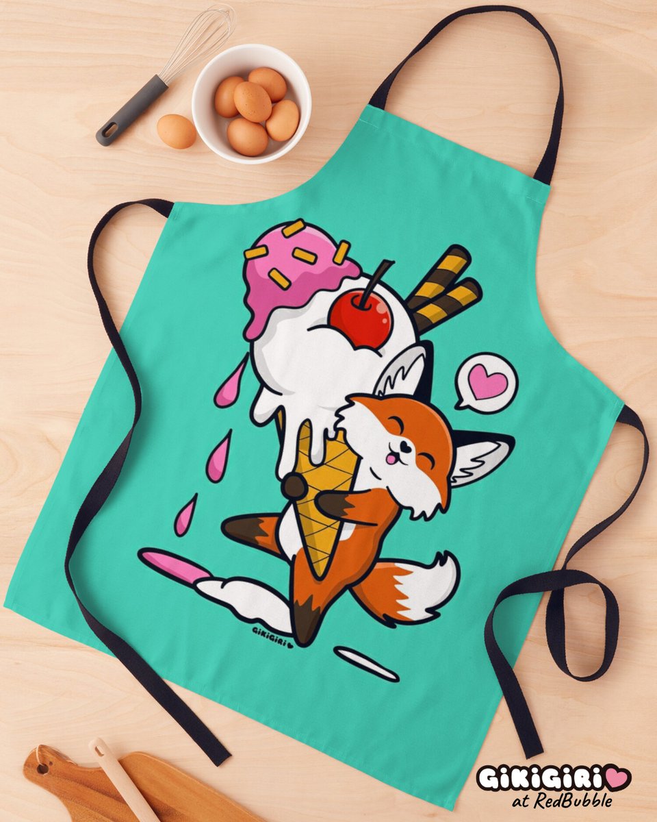 Sorry for being quiet on here. 😅 Lots going on in my day job &amp; personal life... Super happy that people are liking my #kawaii designs enough to buy them. 🧡

Ice Cream Fox is on his way to Canada in the form of a tee. Love the aprons at Redbubble too!

redbubble.com/i/apron/Happy-…