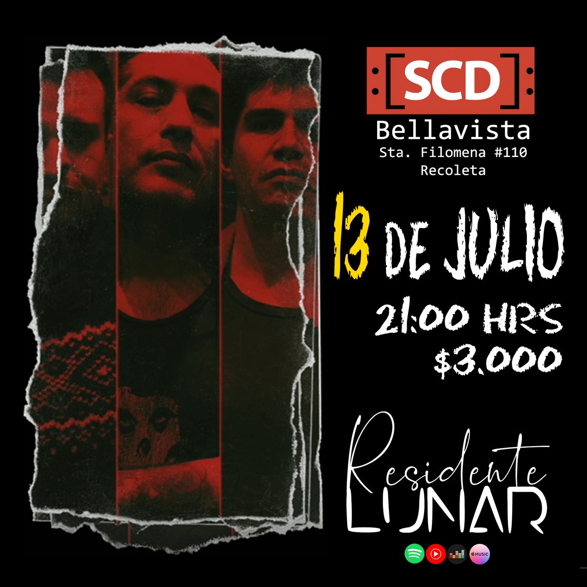 Recuerde...el 13 de Julio en la SCD Bellavista...pase de movilidad actualizado...agéndelo
#chile  #santiagodechile #musicachilena #hechoenchile #chilenos #rock #hardrock #streaming #amuse #apple #claromúsica #deezer #spotify