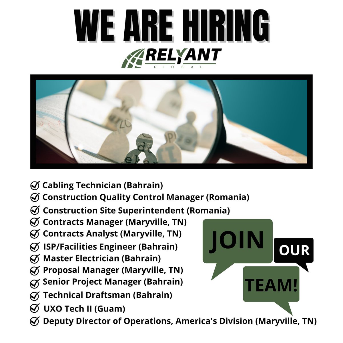 As we continue to expand our portfolio, clients and our footprint we are searching for talented individuals to join our team. Apply today at relyantglobal.isolvedhire.com/jobs/.