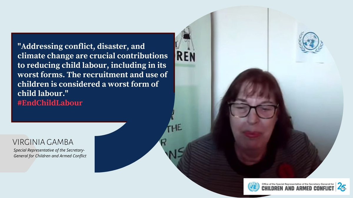 childreninwar's tweet photo. “Climate change exacerbates the risks of instability and conflict, prompting an increase in vulnerabilities and inequalities.”

Virginia Gamba, SRSG for #children &amp; armed conflict, speaks at the #Duban Call to #Action 5th Global Conference.

#EndChildLabour
#RaiseYourHandForKids https://t.co/NqZfWn4FHS