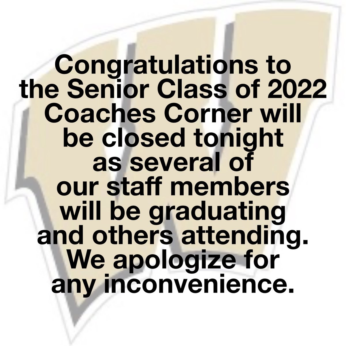 CoachesCornerAL's tweet photo. We will be open for lunch today from 11:00-2:00 but closed for dinner. https://t.co/O6c5c9u0Cw
