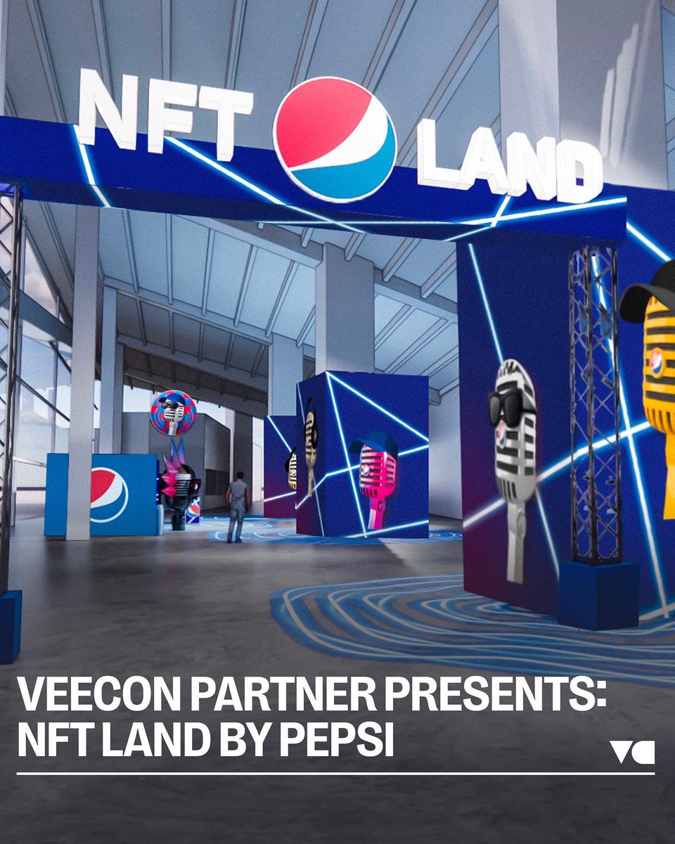 veecon's tweet photo. NFT Land, presented by @Pepsi, features an exciting, real-life Pepsi Mic Drop NFT experience as well as other major NFT projects in the Web3 space. Come by to learn more about the various projects and participate in the incredible activations! #Partner https://t.co/YjMj7AuWzn