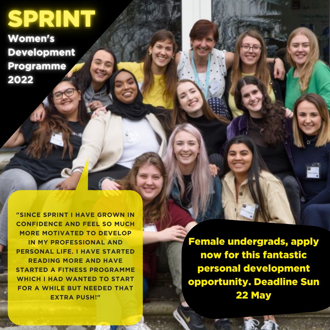 Sprint 2022 is accepting applications until midnight on Sun 22 May. This is an *incredible* opportunity to build up your confidence &amp; self-belief and plan for the future. Open to any <a href="/uniofglos/">University of Gloucestershire</a> undergrad identifying as female. More info and apply here: futureplan.glos.ac.uk/students/event…