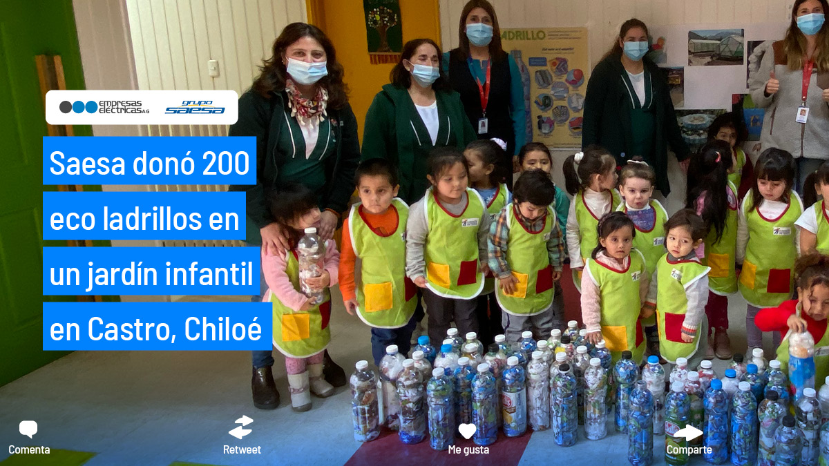 Nuestro asociado <a href="/saesa/">Saesa</a> sigue comprometido en crear conciencia del cuidado del medio ambiente.
 
Gracias a la donación de estos 200 ecoladrillos, Saesa junto a los niños y niñas del Jardín “Gotitas de lluvia” crearon conciencia ecológica.