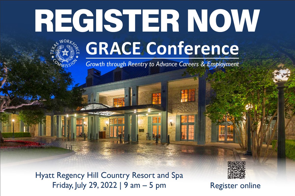 TX_Alvarez's tweet photo. Save the Date! July 29th is the GRACE Conference. Scan the QR code below to register for the event. Come learn about the value of hiring second chance individuals to fill your workforce needs! #reentry #secondchance #workforce #jobs #Career #Careers https://t.co/Ccnjj7ZNv8