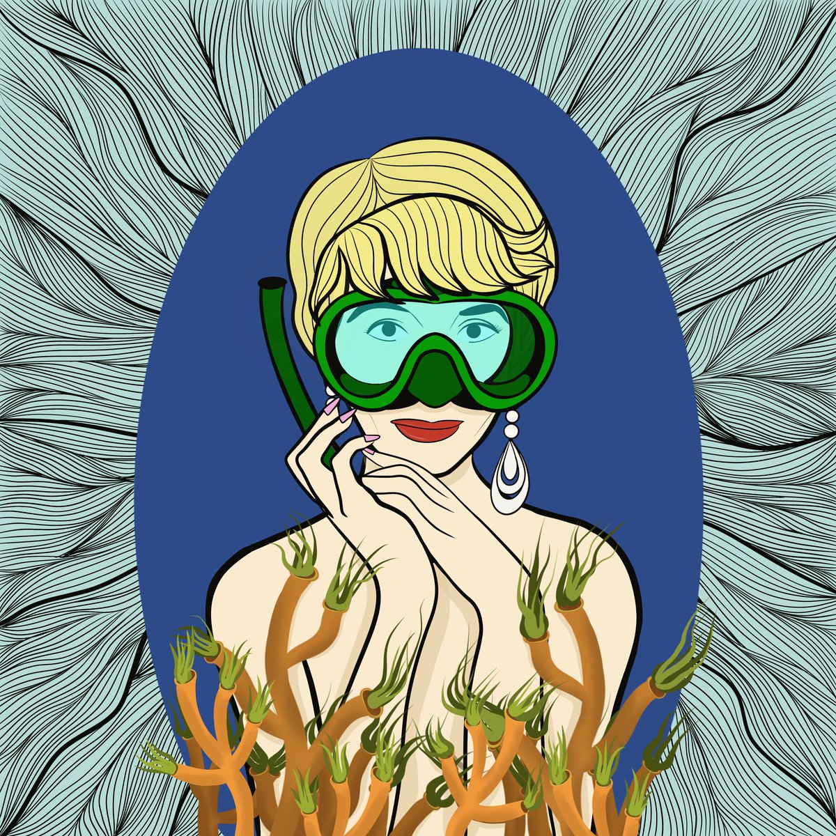 "The ocean is alive with the sound of music!"🎶💃 Yes, Julee is a singing free diver! Join her as you happily explore these bright orange corals!🥰 #nftart #NFTshill opensea.io/assets/0x495f9…