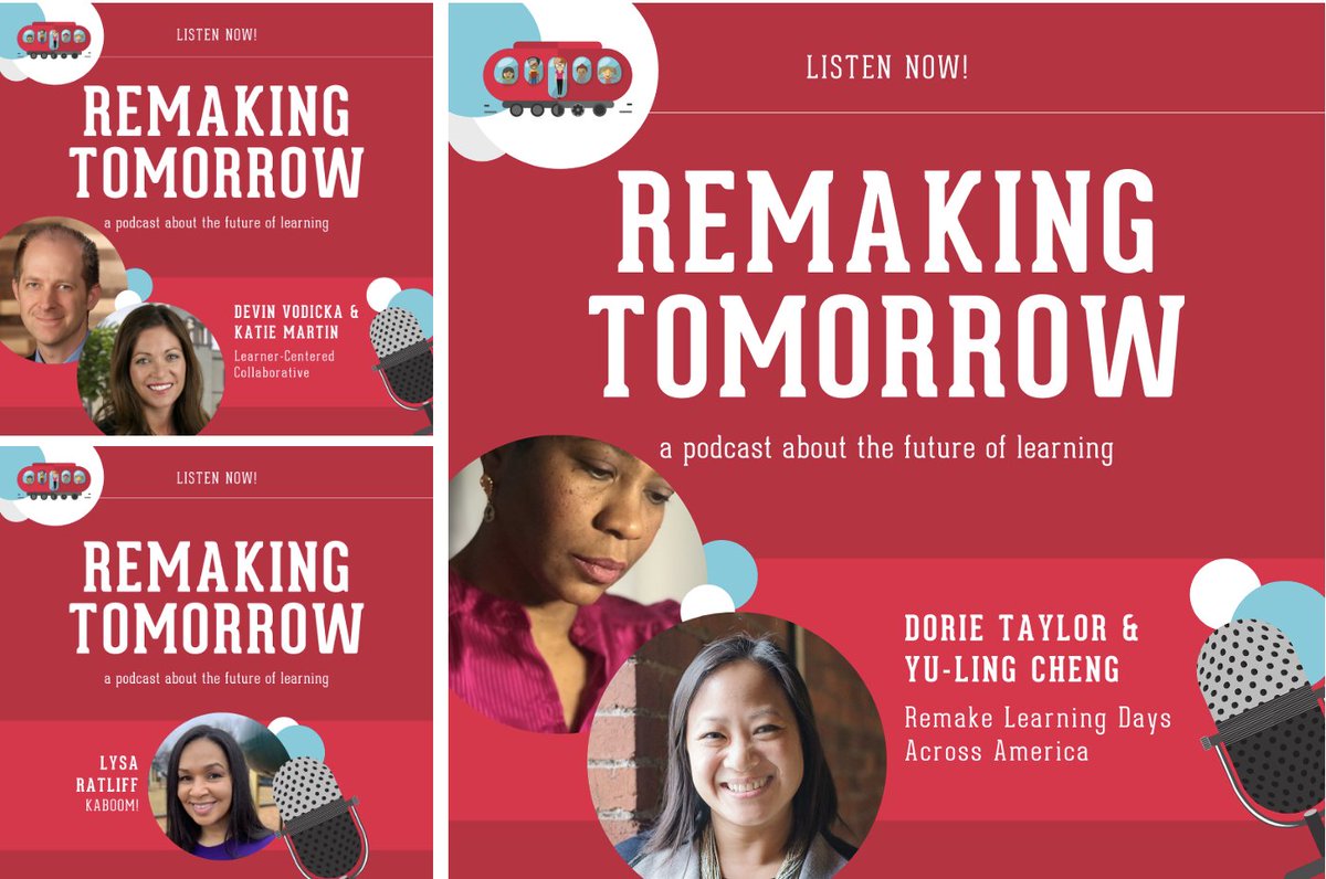 ICYMI: S2, Eps 8-10 of @remakelearning's #podcast Listen to the brilliance of the superstars leading @kaboom (@lysaratliff), @LCCollaborative (@dvodicka @katiemartinedu), and @RemakeDays (@TaylorMadeAE @yulingcheng) remakingtomorrow.libsyn.com/website #education #learning #justice #joy