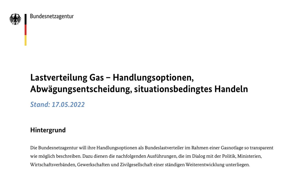 Klaus_Mueller's tweet photo. Die @bnetza macht fortlaufend ihre Vorbereitungen zur Vermeidung aber auch zur Durchführung einer #Gasmangellage als #Bundeslastverteiler transparent. Heute haben wir Handlungsoptionen und Abwägungskriterien gemäß der 🇪🇺 SoS Verordnung veröffentlicht. 👇

https://t.co/Gxn2AaBtTE https://t.co/0mdNz1tyiU