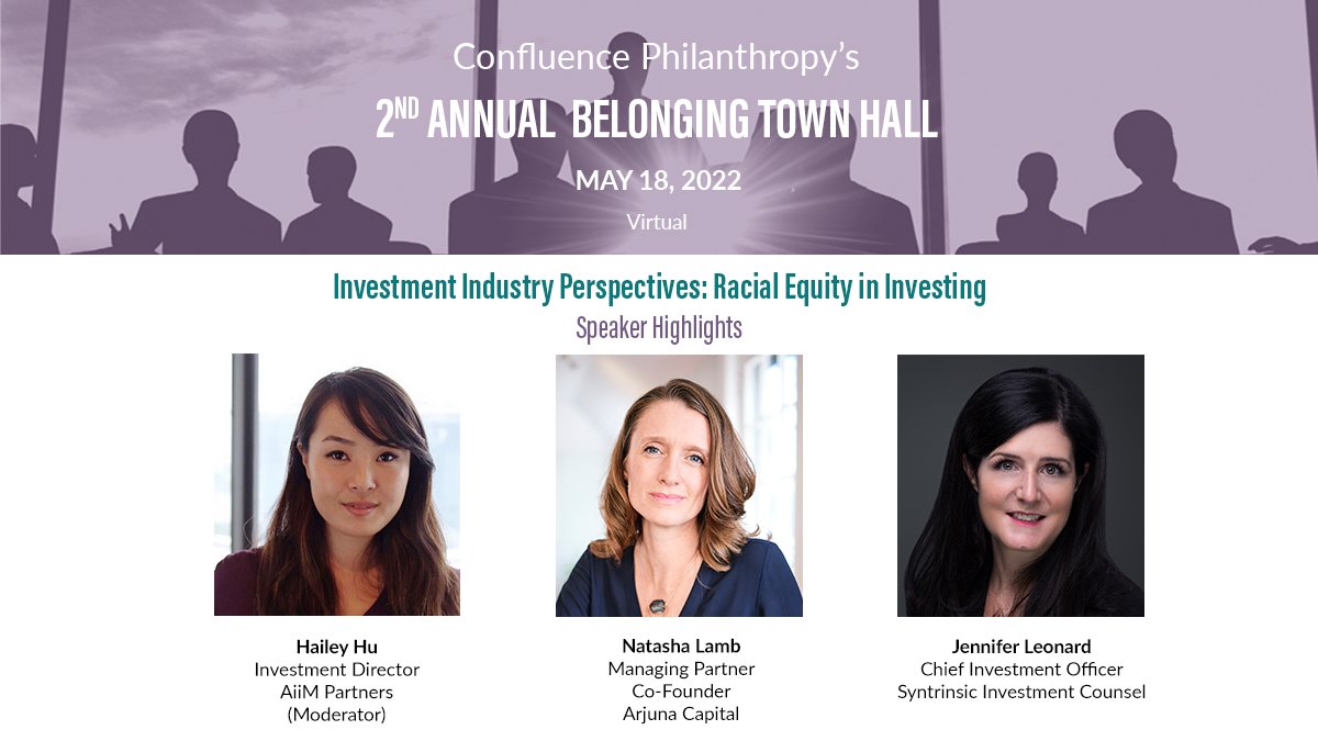 Tomorrow is the Town Hall! We'll hear from @HaileyHu89 @AiimPartners, @nllamb @ArjunaCapital & Jennifer Leonard @Syntrinsic who will share strategies signatory firms are employing towards advancing racial equity through investing. Last chance to register: bit.ly/3yywWYg