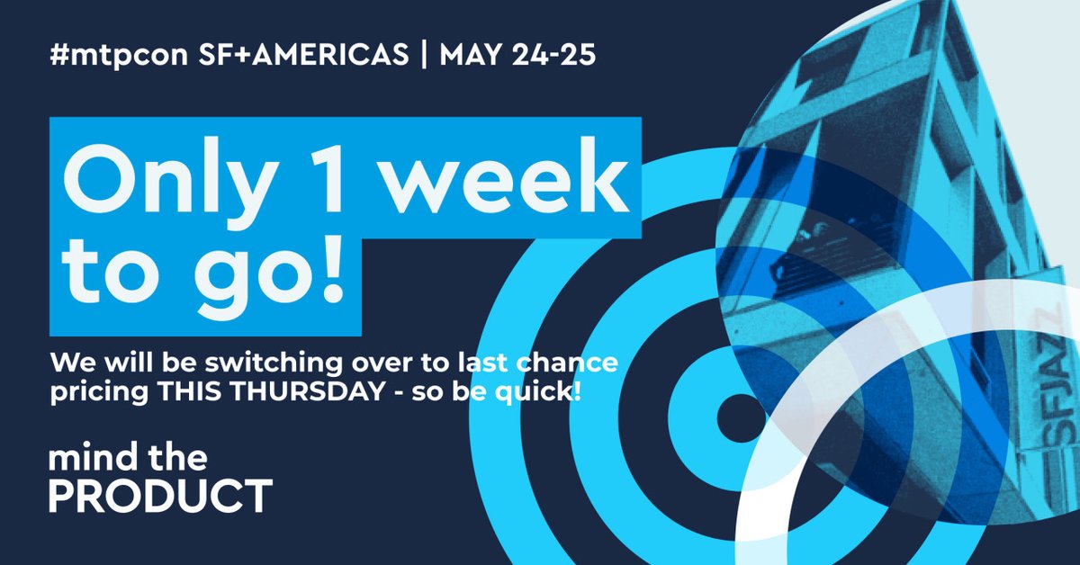 MindtheProduct's tweet image. We are just 1 week out from #mtpcon SF+Americas and boy, are we getting excited🎉! Check out our world-class speaker line-up and get your tickets ASAP before they switch to last chance prices THIS THURSDAY (May 19)! 🏃🏼‍♂️👉🏼 mtp.io/3hNANan #ProdMgmt #product