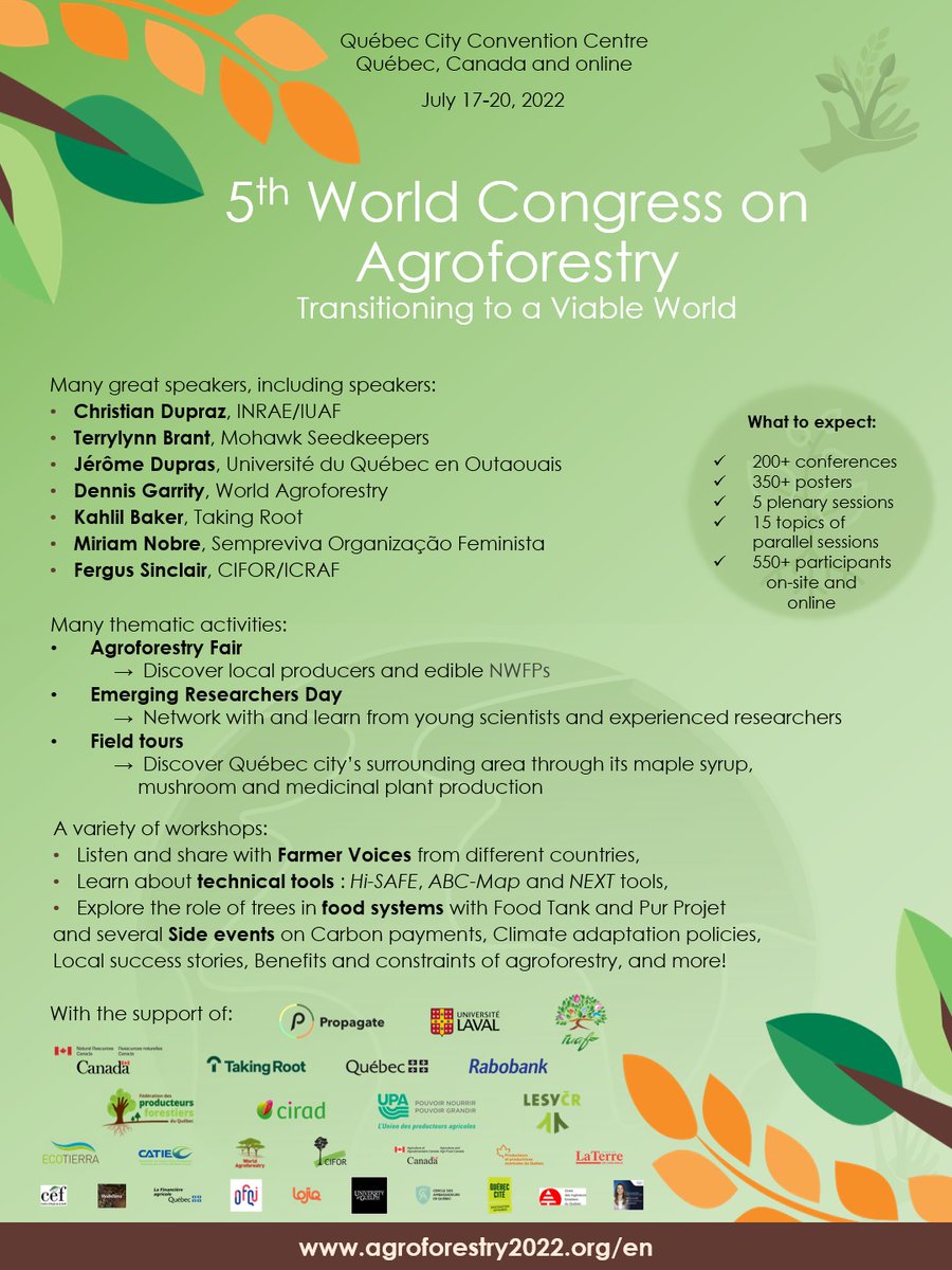 Agroforest2022's tweet image. Only two months before the start of the 5th World Congress on Agroforestry!

Register now to the congress and its many parallel activities: agroforestry2022.org/en/participate…

#twomonths #register #agroforestry #agroforestry2022