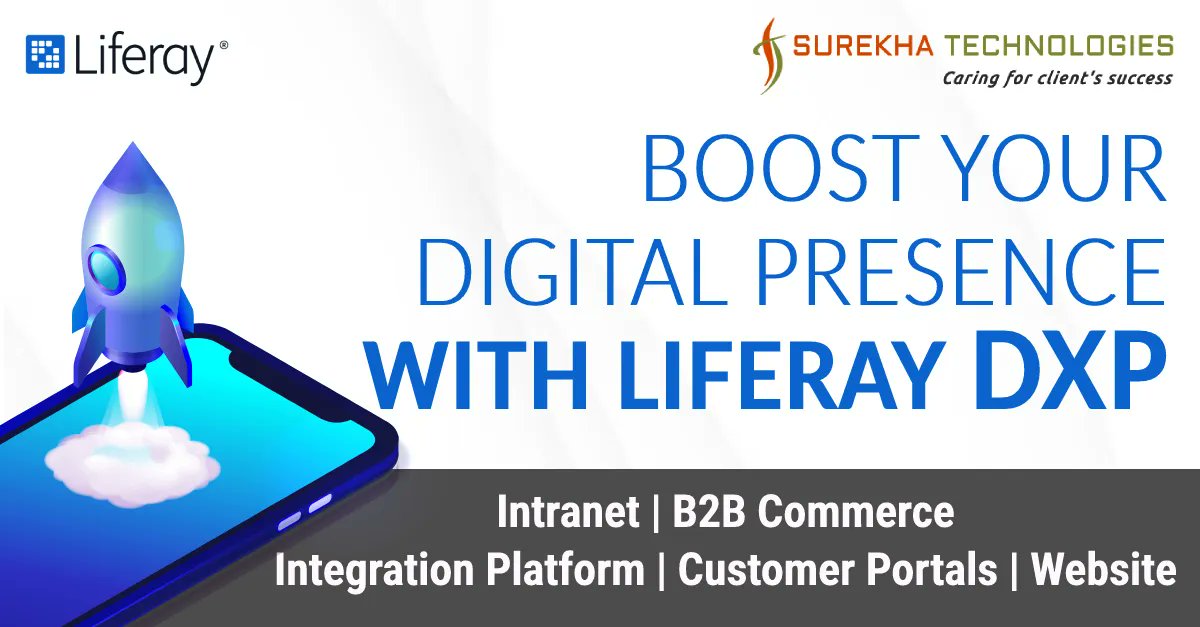 surekhatech's tweet image. Liferay can help you create self-service experiences, increase employee engagement, integrate multiple technologies, and increase online B2B business using all on one platform. buff.ly/3e8Q9Vc 

#Liferay #LiferayDXP #LiferayPartner #customerportal #liferaydevelopment