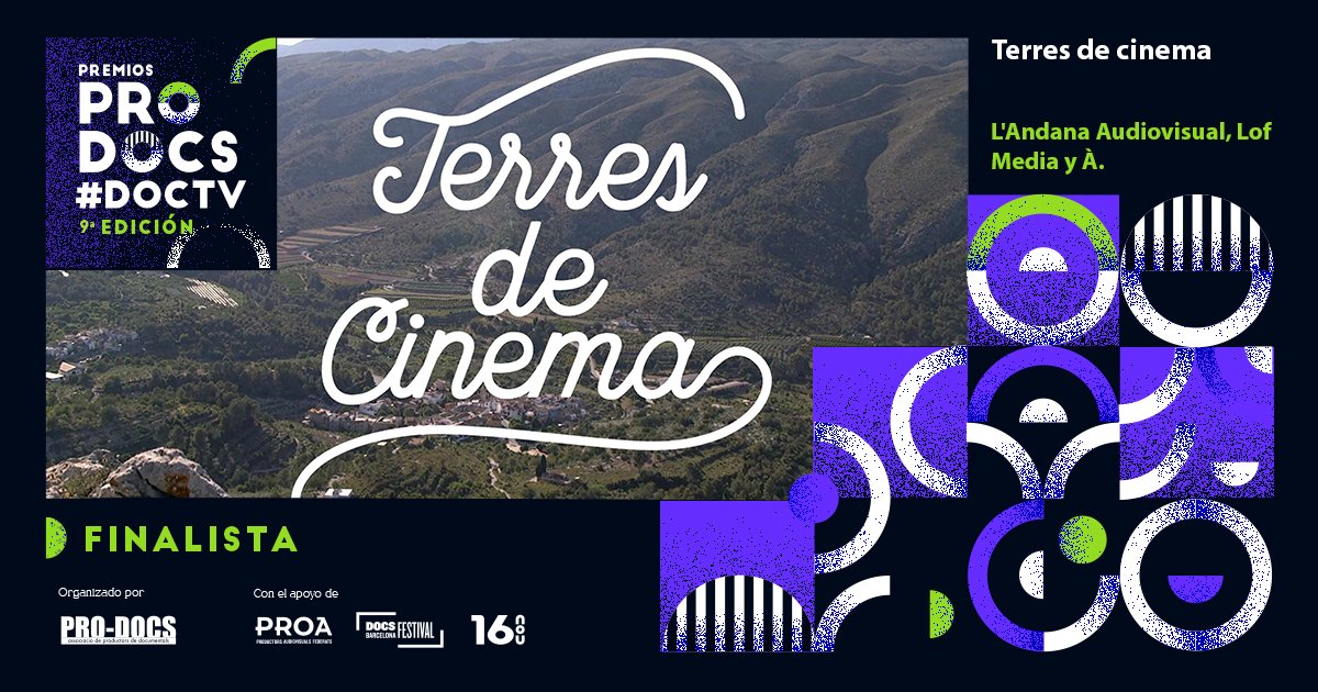 <a href="/NetflixES/">Netflix España</a> <a href="/brutalmedia/">Brutal Media | Grupo BBC Studios</a> <a href="/IniciaFilms/">Inicia Films</a> <a href="/pecadofilms/">Pecado Films</a> <a href="/_VirtualArt_/">VirtualArt</a> <a href="/truedayfilms/">truedayfilms</a> <a href="/rtve/">RTVE</a> <a href="/la_kaseta/">la kaseta</a> <a href="/tv3cat/">TV3 és ara @Som3Cat</a> <a href="/filmax/">Filmax</a> <a href="/crtvg/">CRTVG</a> <a href="/MOM_Works1/">MOM Works</a> <a href="/IB3/">IB3</a> 'Terres de cinema', producida por <a href="/landana_av/">l'Andana Audiovisual</a>, <a href="/Lof_Media/">LOF MEDIA</a> y <a href="/apunt_media/">À Punt</a>: un viaje a los territorios de la Comunitat Valenciana que han sido escenarios de película. 

Nominada a mejor serie documental televisiva #DocsTV.