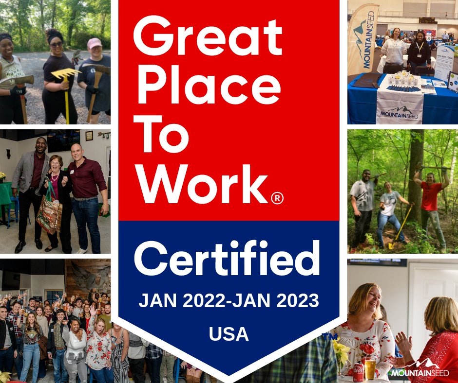 Let's celebrate — it's #CertificationNationDay! MountainSeed is proudly named a 2022 Great Place to Work. 

Interested in knowing what makes us so great? Join our team with positions across the US. Apply today bit.ly/3lgPC7d

#GPTWcertified  #CelebrateYourGreat