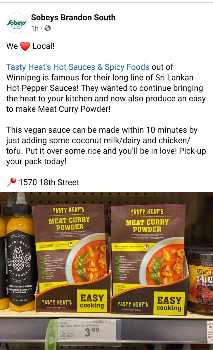 TastyHeatsFoods's tweet photo. Try our Curry Mix and Chili Paste available now at Sobeys Brandon South
#brandon #brandonmb #sobeys #sobeyslookforlocal #currylover #curry #chilipaste #Canada #local #supportlocal #Sobeys https://t.co/0oqMdr9tRE