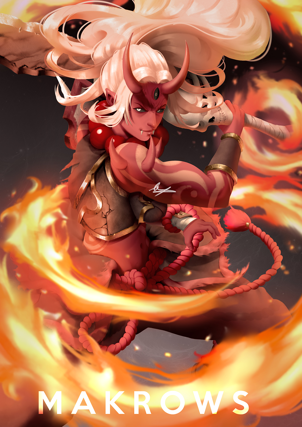 Makrows (Commissions open!) on X: Did an illustration for my Red Oni girl,  called her 无情，which means heartless, since she is an barbarian oni who  fights for pleasure. #oni #demon #oriental #chinese #