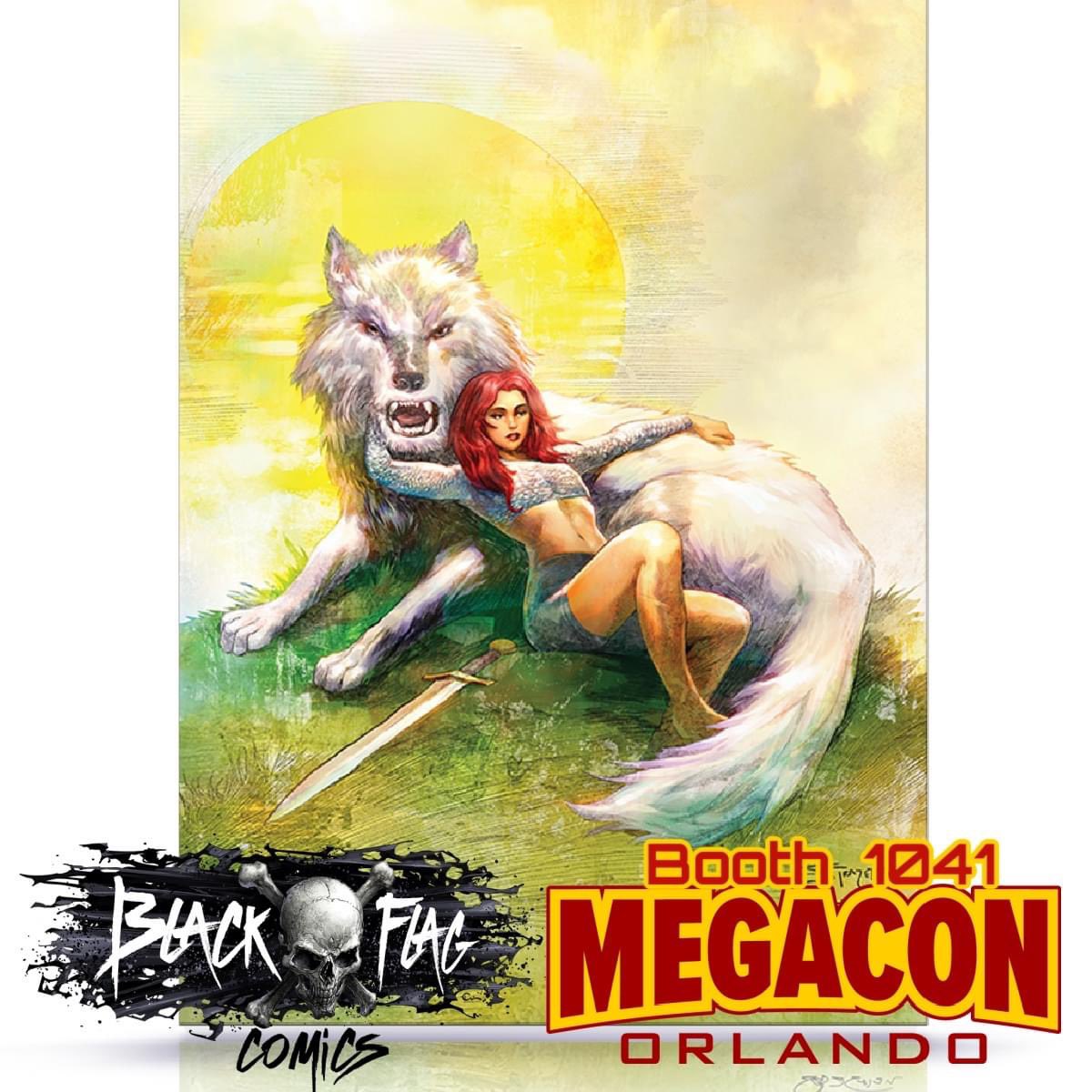 Reveal day! Holly Frazetta &amp; I did this homage to my grandpa’s “Golden Girl” which happens to be my most-loved Frazetta Girl, on Immortal Red Sonja #1 - it is a Mega Con Exclusive so come pick up a copy at BOOTH 1041. <a href="/blackflagcomics/">Black Flag Comics</a>