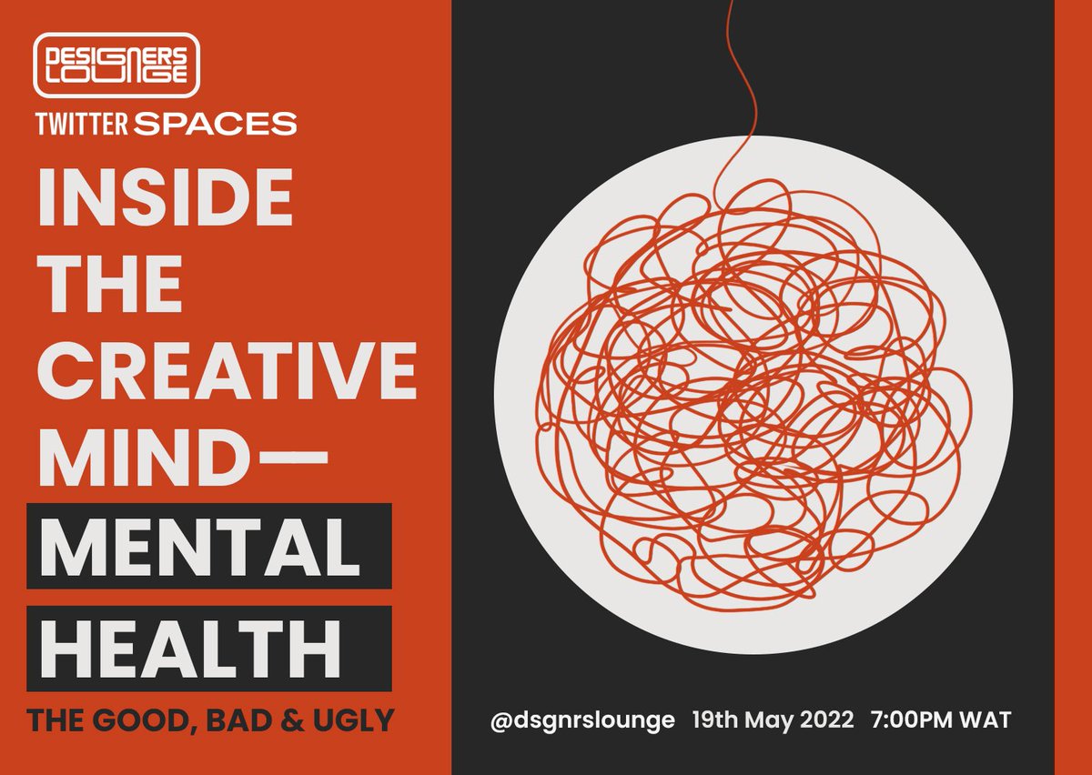 jobosonchisa's tweet photo. Cohosting a @DsgnrsLounge space with @tk_donga on Thursday 19th May 2022, 7:00PM WAT. Join us as we have a conversation on mental health as creatives &amp; ways we all can navigate towards a better wellbeing! Set your reminders!
#DesignersLounge #MentalHealth https://t.co/3YtR4U320j https://t.co/kzMIZUdci5