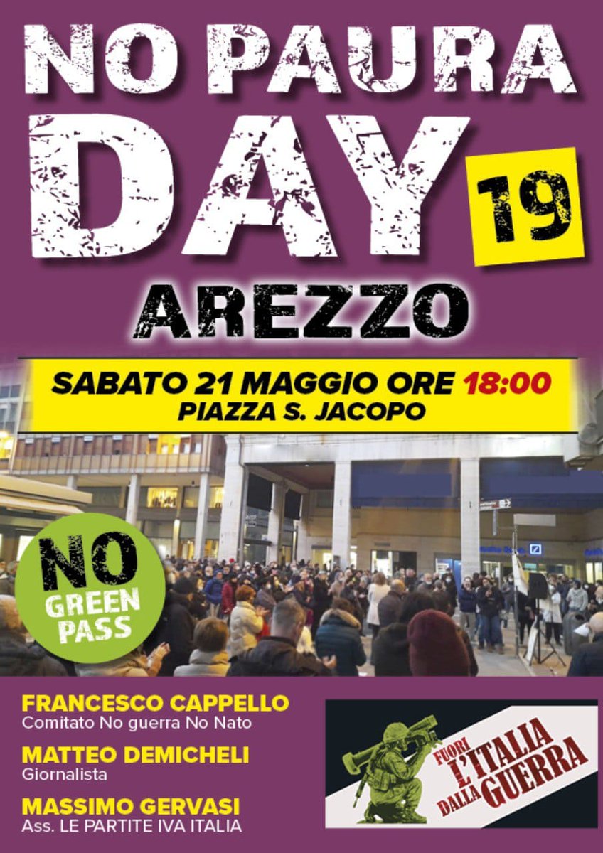 DayPaura's tweet photo. No Paura Day Arezzo 19
Sabato 21 maggio ore 18:00 https://t.co/uBFbVFNuPt