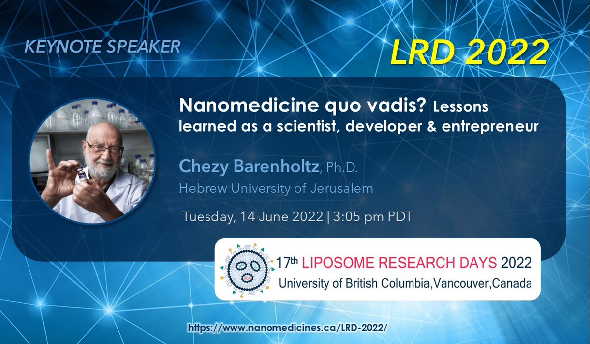 NMIN_NCE's tweet photo. Words of wisdom from #lipsome pioneer Dr. Chezy Barenholz @HebrewU, inventor of the first FDA-approved #nanodrug #Doxil, to be shared at #LRD2022. Registration is almost full!
More info: https://t.co/kHvsnKxxWw https://t.co/V9RXrMl2Pf