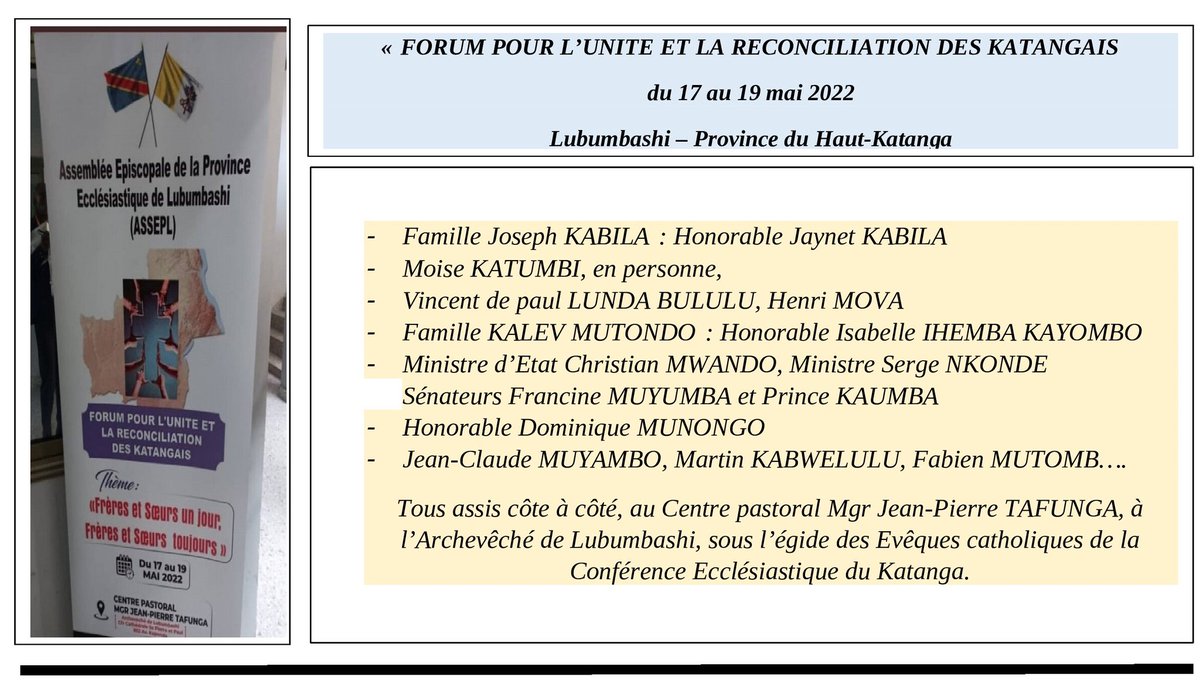 MBOKAELENGI2's tweet photo. @Diasporakatanga sous la médiation de Mgr Fulgence MUTEBA, les katangais sont en conclave du 17 au 19.05 à Lubumbashi, pour tenter de fumer le calumet de la paix, à une année d'un processus électoral qui s'annonce très disputé @LwarhibaM https://t.co/VlP3YTBbfJ