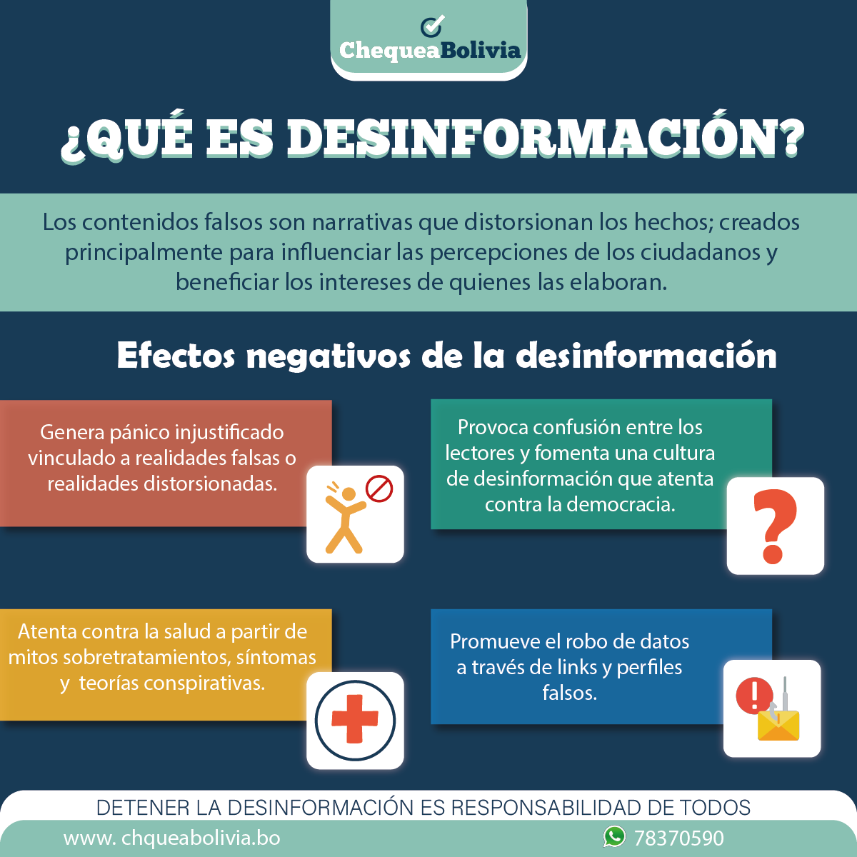 luisfelipearce's tweet image. “La información es poder, pero la desinformación es mucho más poder ” No dejes que te manejen
#ChequeaLaInfo 🚫 En las redes sociales circulan muchos contenidos falsos.  #Desinformación #ChequeaBolivia