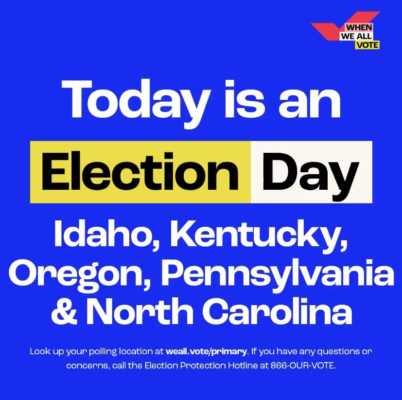 QueenVLion1's tweet photo. 🚨📢📣⚠️➡️ IDAHO KENTUCKY NORTH CAROLINA OREGON &amp; PENNSYLVANIA TODAY IS #ElectionDay ENSURE YOU KNOW YOUR VOTING LOCATION &amp; ID 🪪 READY FOR ℹ️ VISIT @866OURVOTE @VOTE411 @WhenWeAllVote @fairfightaction @votevets @RockTheVote 4 DETAILS #Elections2022 🗳 https://t.co/2XW59zI1dS