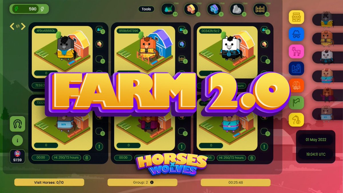 HorsesxWolves's tweet image. 🗣️ After a slight delay in our system, the Farm 2.0 game mode is successfully released. 🎉🎉 

📍Remember that in this stage of the game, you need to feed 15 neighboring horses to earn rewards, and you also have to take care of your horses in their stables.