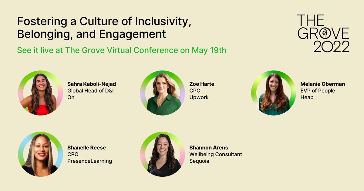 Don’t miss our Fostering a Culture of Inclusivity, Belonging, and Engagement panel discussion.  It’s happening at The Grove Virtual Conference this Thursday, May 19th at 11 am pst!
 
Click the link to register today: lnkd.in/gxn2-wKK
#TheGrove #HR