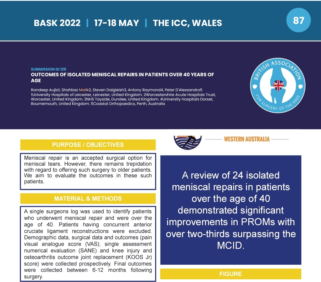 SpOrthopod's tweet photo. #BASK2022 @ICCWales
Some fantastic sessions so far on #ACLR #LET #osteotomy #robotic TKR. Nice to catch up #PSSF fellows & reminisce @PerthSportsDoc
Our posters on meniscal repair and quad tendon graft for ACLR @RandeepSAujla @WorcsAcuteNHS @leicesterortho @UHD_NHS @NHSTayside https://t.co/1SbnaT2v4S