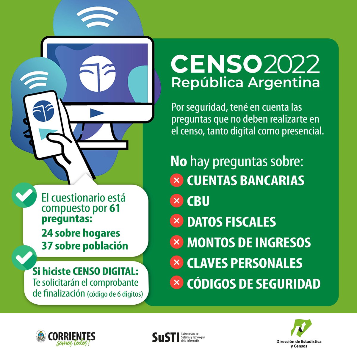 Mañana es el #Censo2022 
Recibí al censista con confianza, teniendo en cuenta los siguientes datos.