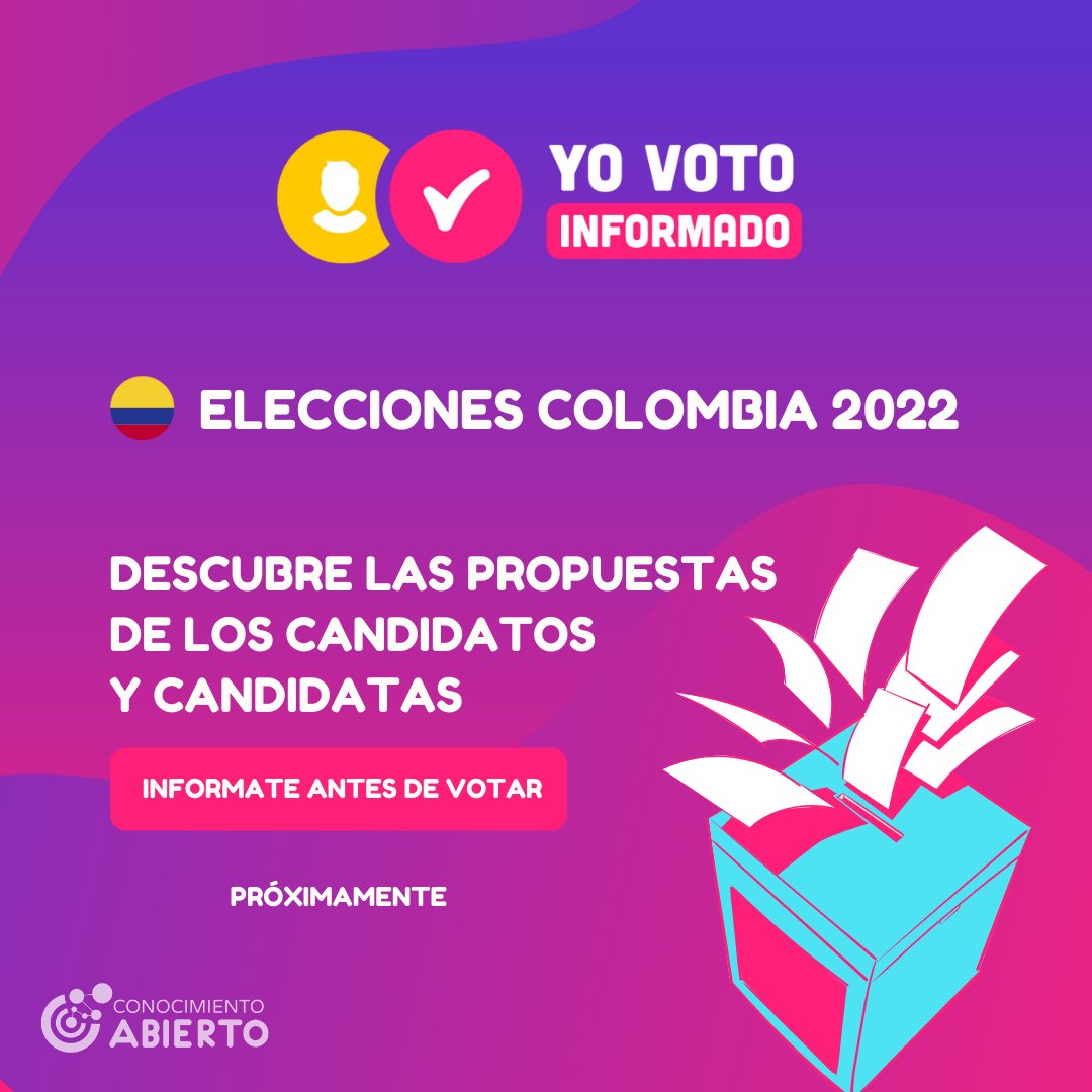 Yovotoinfo's tweet photo. Se vienen las elecciones en Colombia? Ya sabes a quien votar el próximo 29 de mayo!
👉Próximamente vas a poder acceder a la plataforma para conocer todo acerca de quienes te representarán en el la presidencia. 
#Elecciones2022 #democracia #votaciones2022 #Latinoamerica https://t.co/YLnXjc7hNu