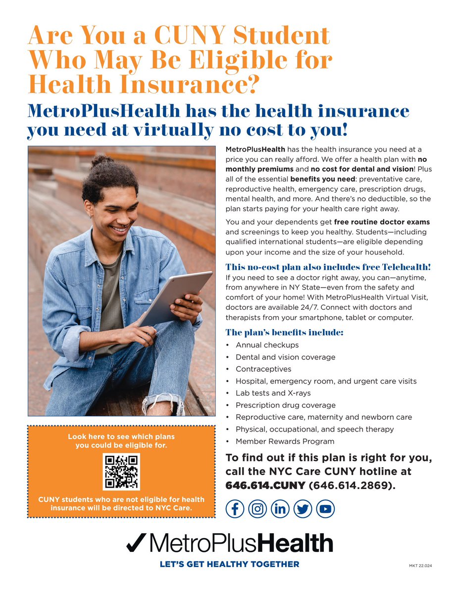 BCC_ARC's tweet photo. To find out if this plan is right for you, call the NYC Care CUNY hotline at 646.614.CUNY (646.614.2869). https://t.co/CvC0HxUce0