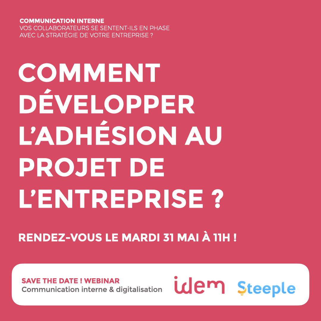 agence_idem's tweet image. Save the date 😀 #webinar 31 mai 2022 à 11h - "Impliquer et fidéliser ses collaborateurs". Inscription sur eventbrite.fr/e/billets-webi… @agence_idem @steeple #marqueemployeur #communicationinterne